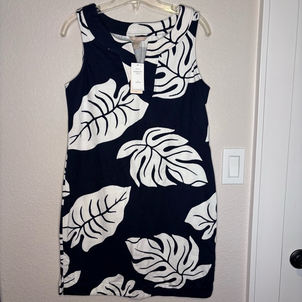 Banana Republic Leaf Print Women’s Sleeveless Dress - Black and White ,Y2K